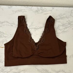 Unbranded Brown Sports Bra Women's Sz L Lightly Padded Elastic Crochet Fringe​​